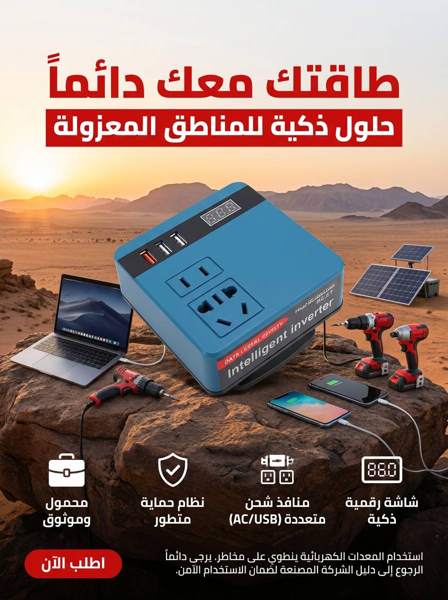 محول طاقة ذكي مع منافذ USB و 2 مخارج كهرباء